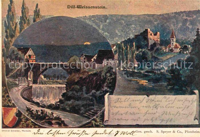 Weissenstein Pforzheim Kuenstlerkarte Wasserfall Dill