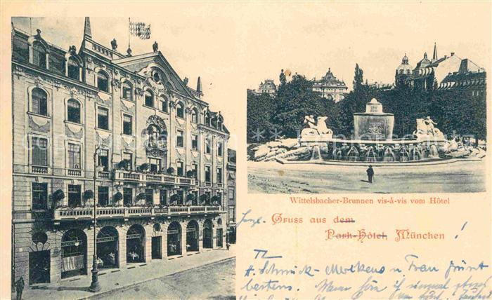 Muenchen Bayern Wittelsbacher-Brunnen vis-a-vis Hotel