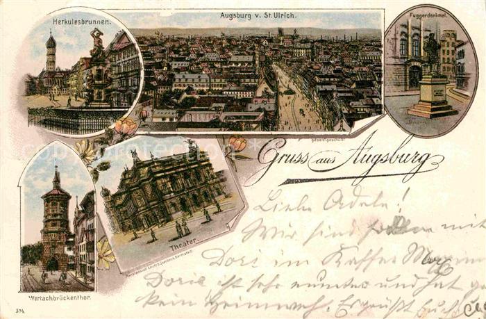 Augsburg Herkulesbrunnen Wertachbrueckentor Fuggerdenkmal