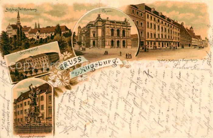 Augsburg Herkulesbrunnen Schloss Wollenburg Theater Hotel 3 Mohren