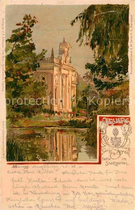 Augsburg Stadtgarten Kuenstlerkarte H. Schnegg