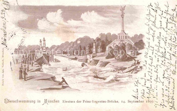 Muenchen Bayern ueberschwemmung Einsturz der Prinz-Regenten-Bruecke