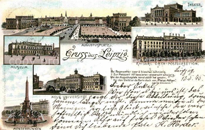 LEIPZIG Sachsen Museum Mendebrunnen Kaiserl. Ober-Postdirection Theater