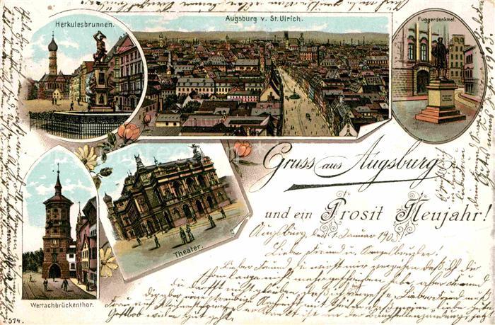 Augsburg Fuggerdenkmal Herkulesbrunnen Wetachbrueckenthor