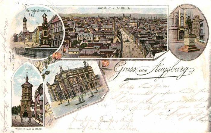 Augsburg Fuggerdenkmal Herkulesbrunnen Wetachbrueckentor