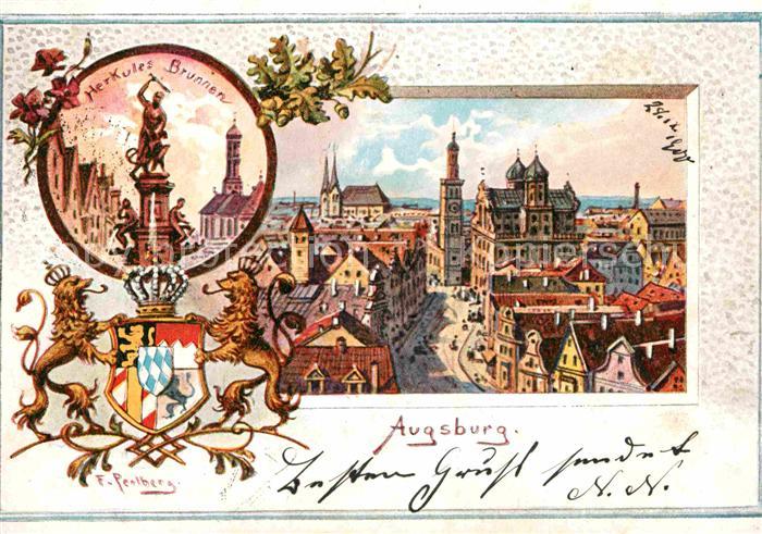 AUGSBURG  CITY Kerkules-Brunnen Kuenstlerkarte F. Perlberg
