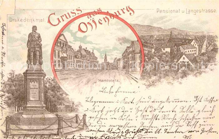 Offenburg Drakedenkmal Pensionat Langestrasse Marktplatz