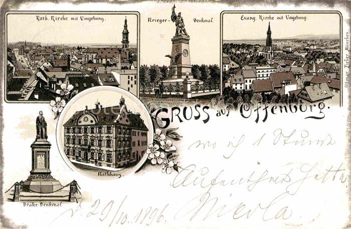 Offenburg Evangelische katholische Kirche Kriegerdenkmal Drakedenkmal