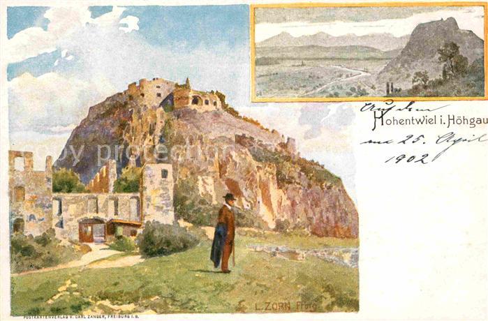 Hohentwiel Kuenstlerkarte L. Zorn Burgruinen