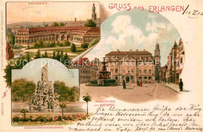 ERLANGEN Bayern Marktplatz Rathaus Schlossgartenbrunnen Orangerie