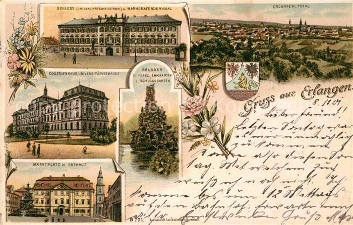 ERLANGEN Bayern Schloss Marktplatz Rathaus Markgrafendenkmal