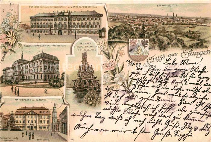 ERLANGEN Bayern Emigrantenbrunnen Collegienhaus Schloss