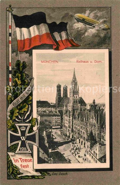 Muenchen Bayern Rathaus Dom Schwarz-Weiss-Rot