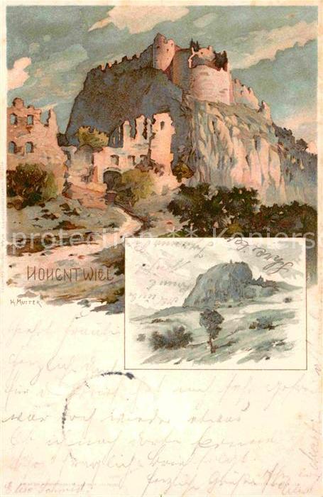 Hohentwiel Burgruinen Kuenstlerkarte K. Mutter