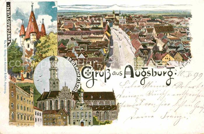 Augsburg Fuenfgradturm St. Ulrichkirche Kuenstlerkarte K. Fuchs