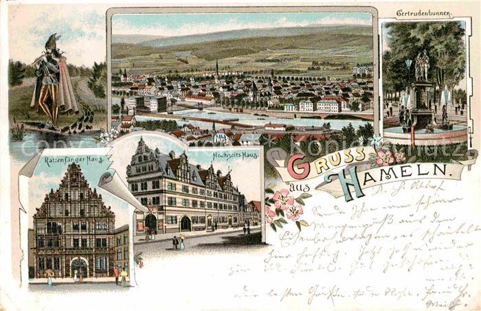 Hameln Weser Hochzeits-Haus Rattenfaenger Haus Gertrudenbrunnen