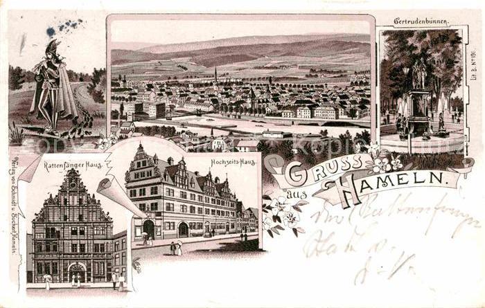 Hameln Weser Rattenfaenger Haus Gertudenbrunnen Hochzeits-Haus