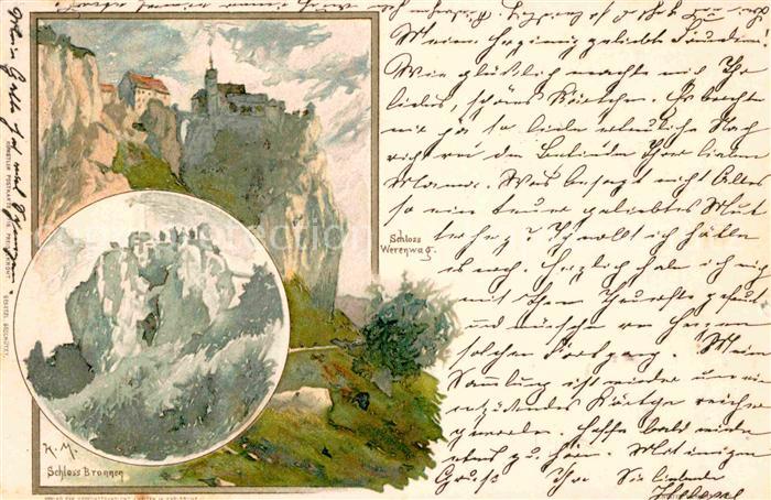 Fridingen Donau Schloss Bronnen Schloss Werenwag Kuenstlerkarte K. M.