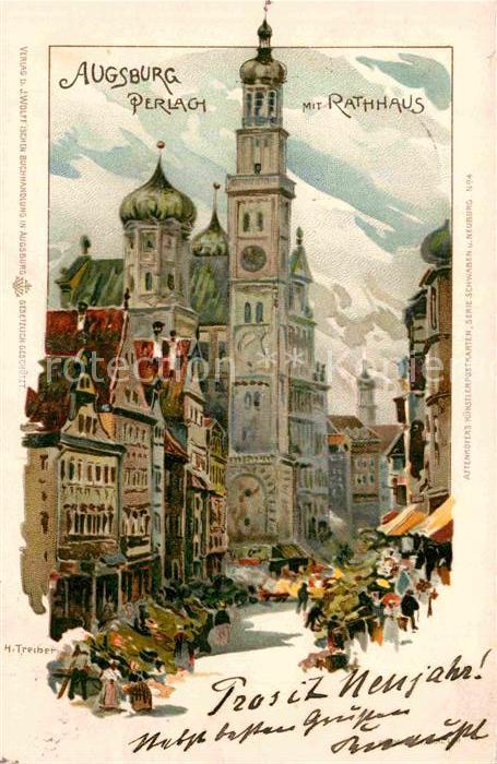 Augsburg Perlach Rathaus Kuenslterkarte H. Treiber
