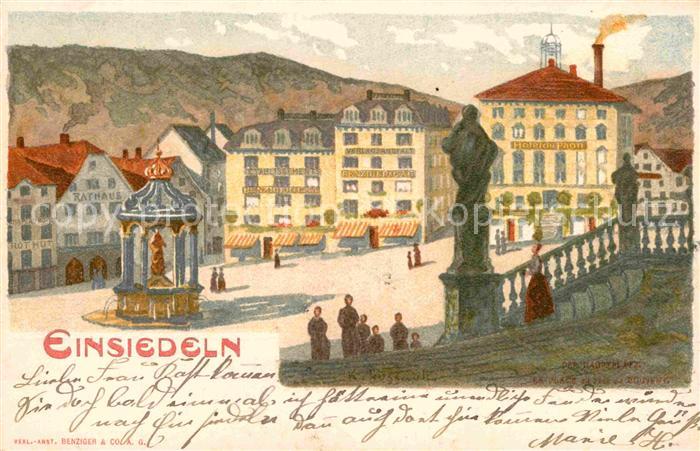 Einsiedeln SZ Hotel du Paon Rathaus Hauptplatz Kuenstlerkarte