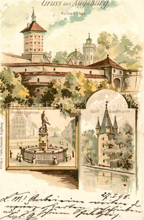 Augsburg Rotes Tor Fuenfgradturm Merkurbrunnen