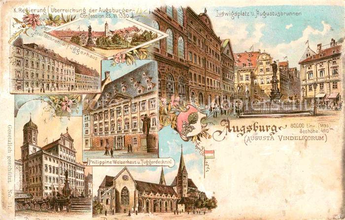 Augsburg Ludwigsplatz Augustusbrunnen Fuggerhaus