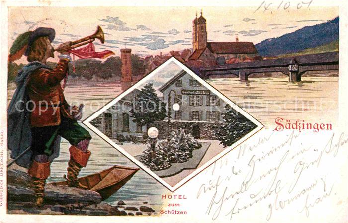 Bad Saeckingen Hotel zum Schuetzen Bruecke Kuenstlerkarte