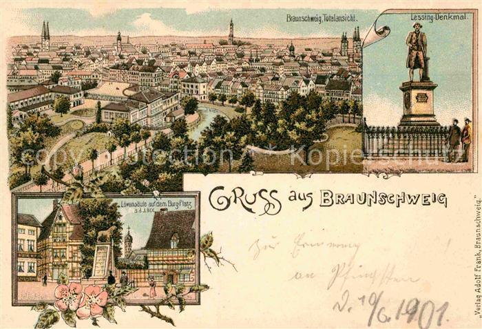 BRAUNSCHWEIG  CITY Lessing-Denkmal Loewensaeule Burg-Platz