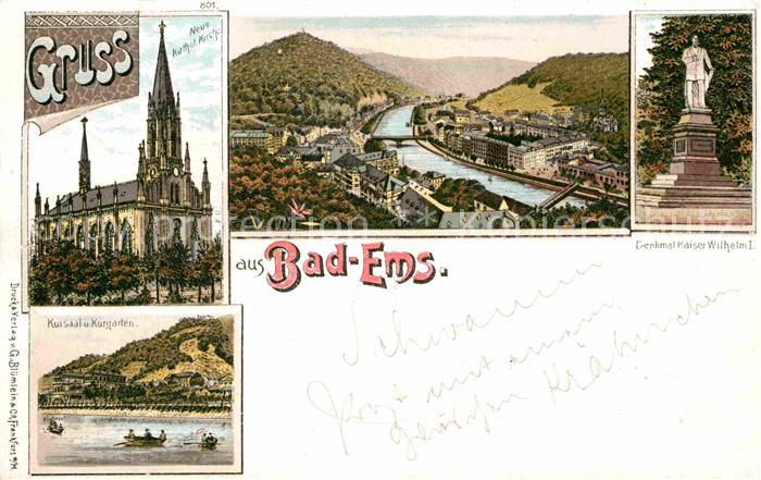 Bad Ems Katholische Kirche Kursaal Denkmal Kaiser Wilhelm I. Litho