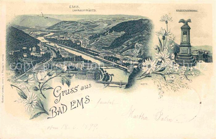Bad Ems Kriegerdenkmal Litho