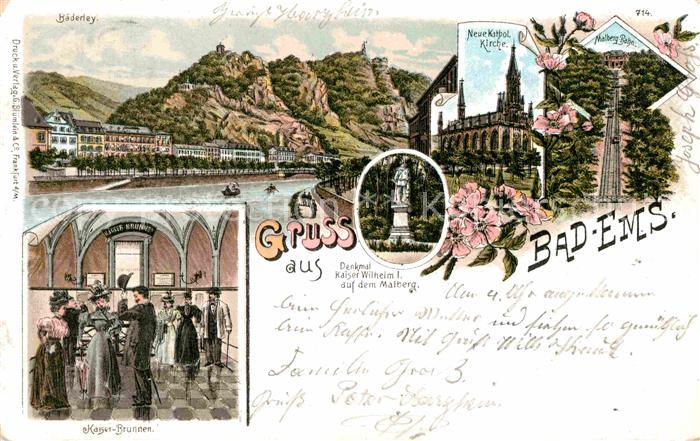 Bad Ems Baederley Kaiser-Brunnen Malbergbahn Litho