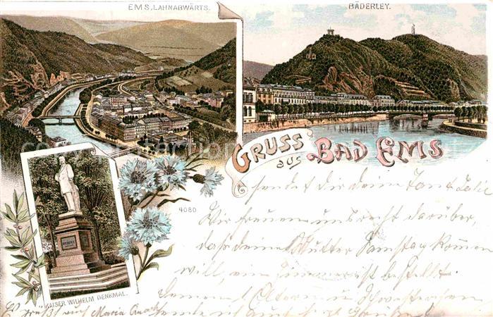 Bad Ems Baederley Kaiser-Wilhelm-Denkmal Litho