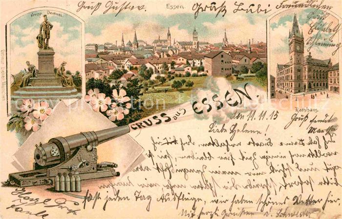 Essen Ruhr Krupp-Denkmal Rathaus Kanone Litho