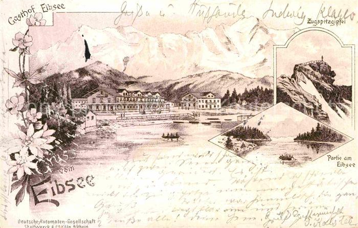 Eibsee Zugspitzgipfel Gasthof Eibsee Litho