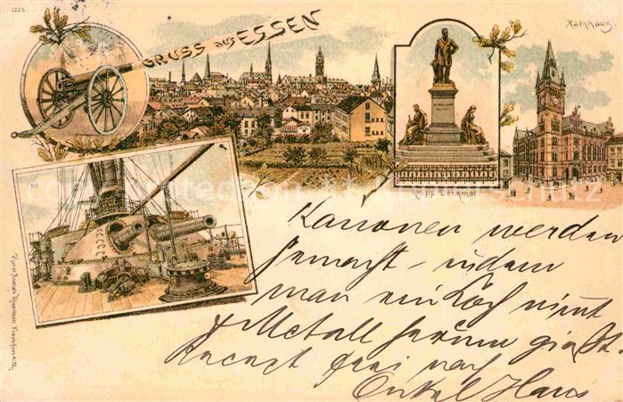 Essen Ruhr Rathaus Krupp-Denkmal Kanonen Litho