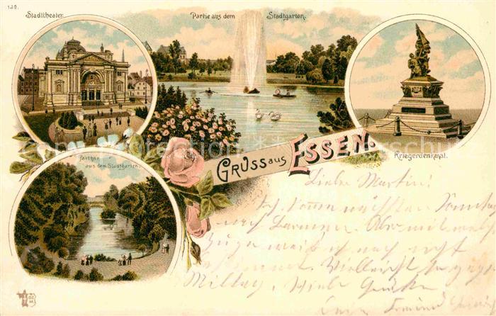 Essen Ruhr Kriegerdenkmal Stadttheater Stadtgarten Litho