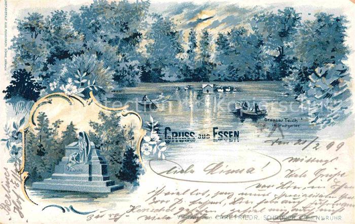 Essen Ruhr Grosser Teich Stadtgarten Litho