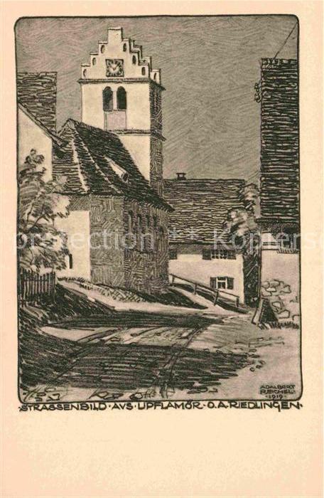 Upflamoer Strassenbild Kirche Kuenstlerkarte Adalbert Reichel