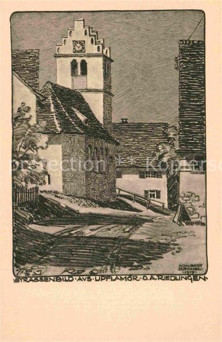 Upflamoer Strassenbild Kirche Kuenstlerkarte Adalbert Reichel