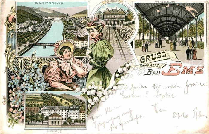 Bad Ems Malbergbahn Kurhaus Wandelbahn Litho