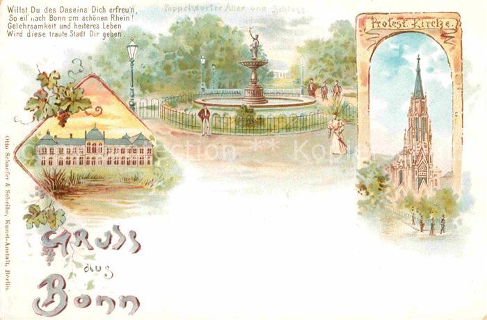 Bonn Rhein Poppelsdorfer Allee Schloss Protestantische Kirche Gedicht Litho