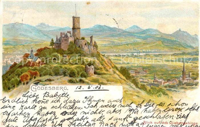 Bad Godesberg Godesburg Siebengebirge Litho