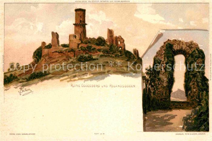 Biese Carl Karl Bad Godesberg Godesburg Rolandsbogen Litho
