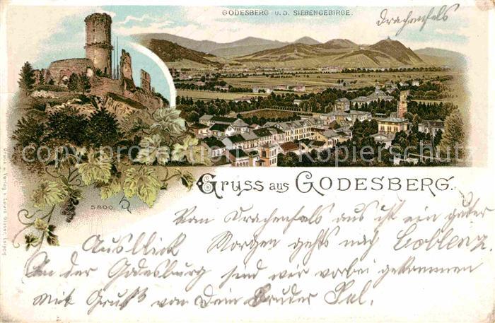 Bad Godesberg Godesburg Siebengebirge Litho
