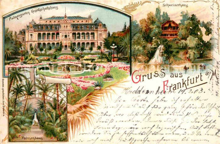 Frankfurt Main Palmengarten Gesellschaftshaus Schweizerhaus Litho