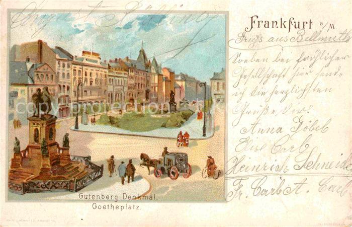 Frankfurt Main Gutenberg-Denkmal Goetheplatz Litho