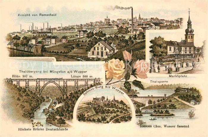 Remscheid Marktplatz Talsperre Muengstener Bruecke Litho