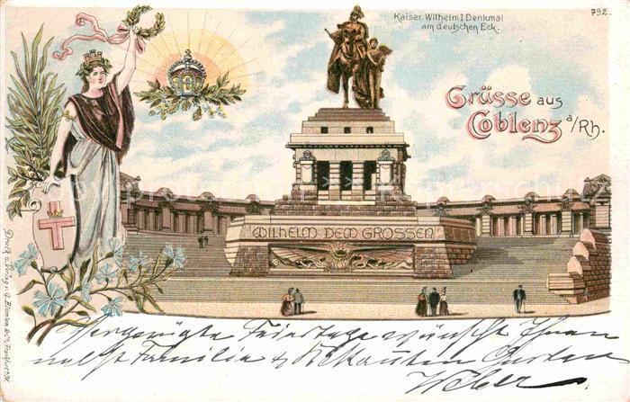 Koblenz Rhein Kaiser Wilhelm I. Denkmal Deutsches Eck Litho