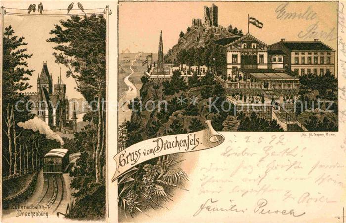 Drachenfels Zahnradbahn Drachenburg Litho