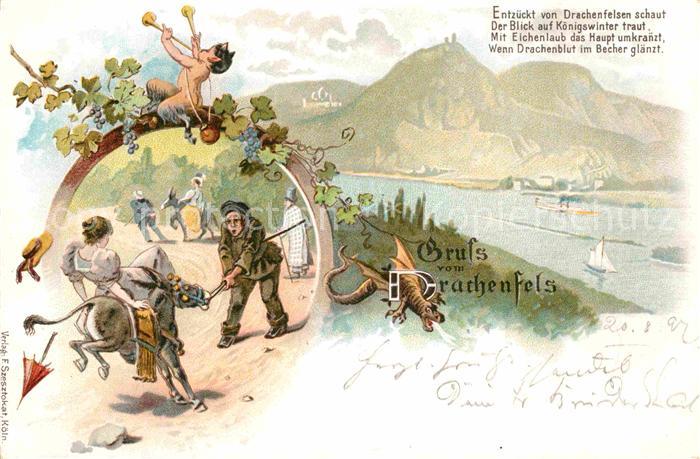 Drachenfels Gedicht Drache Esel Litho
